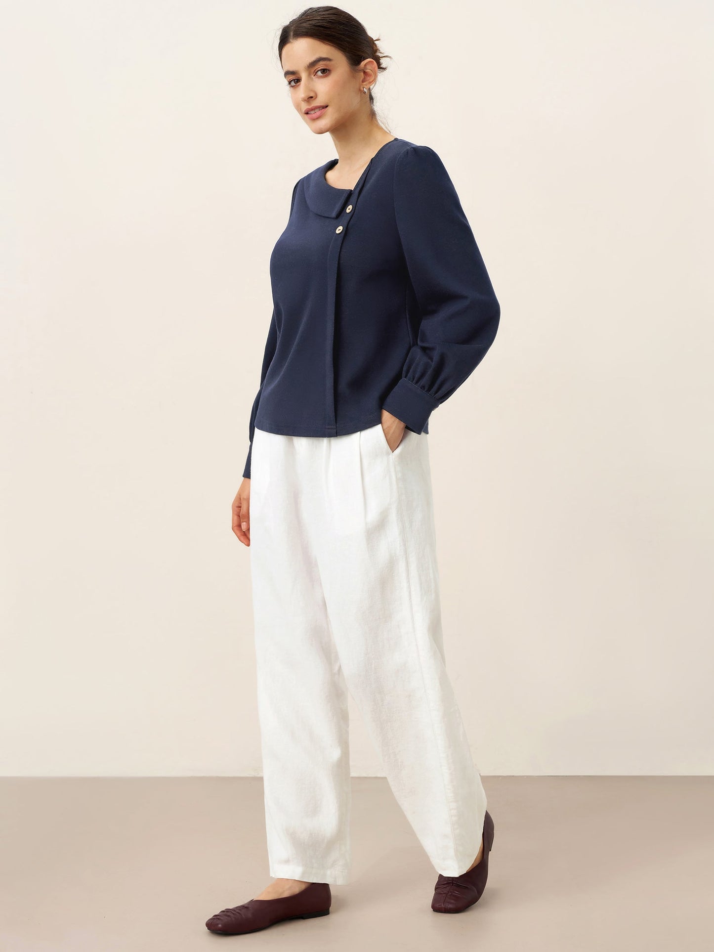 Mallory | Women’s Cotton Crescent-Neck Button Top