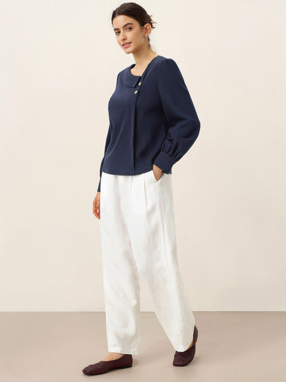 Mallory | Women’s Cotton Crescent-Neck Button Top