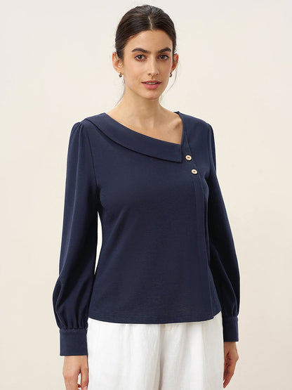 Mallory | Women’s Cotton Crescent-Neck Button Top