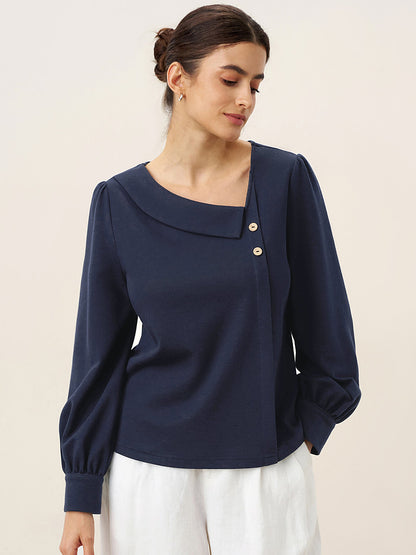 Mallory | Women’s Cotton Crescent-Neck Button Top