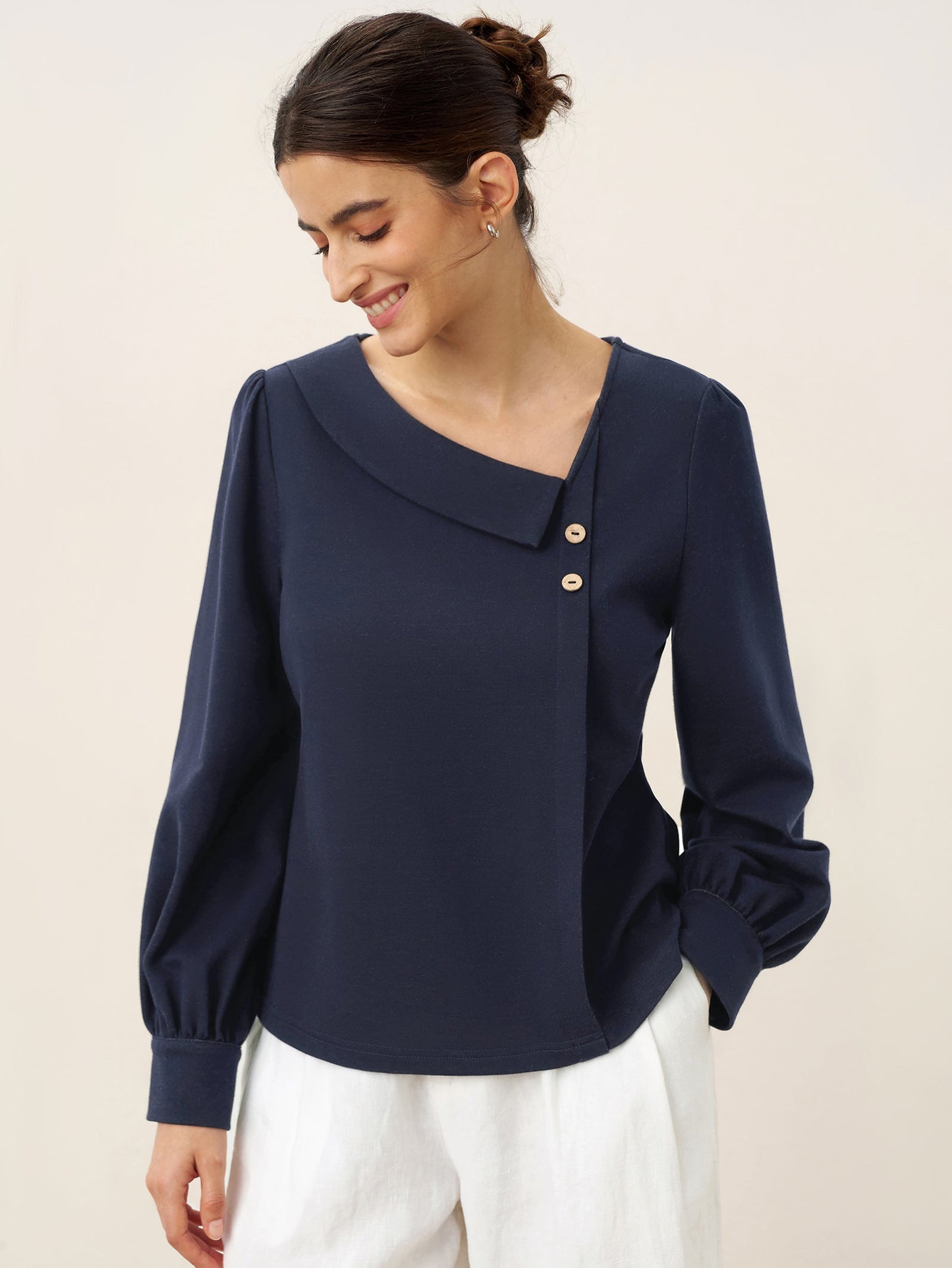 Mallory | Women’s Cotton Crescent-Neck Button Top