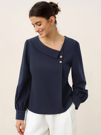 Mallory | Women’s Cotton Crescent-Neck Button Top