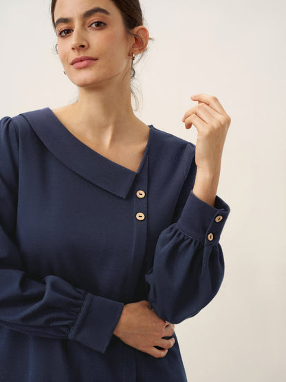 Mallory | Women’s Cotton Crescent-Neck Button Top