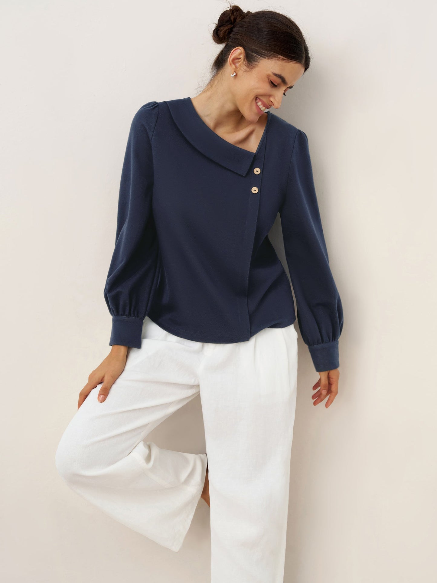 Mallory | Women’s Cotton Crescent-Neck Button Top