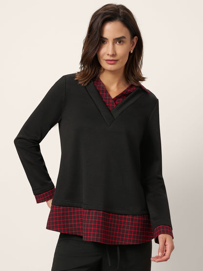 Linden | Women’s Johnny Collar Long Sleeve Layered Hem Top