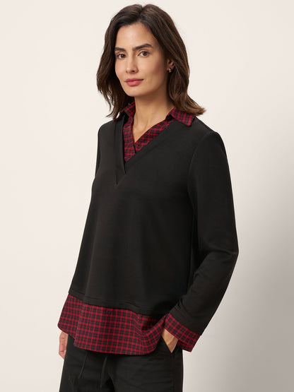 Linden | Women’s Johnny Collar Long Sleeve Layered Hem Top