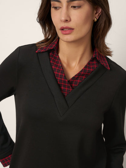 Linden | Women’s Johnny Collar Long Sleeve Layered Hem Top
