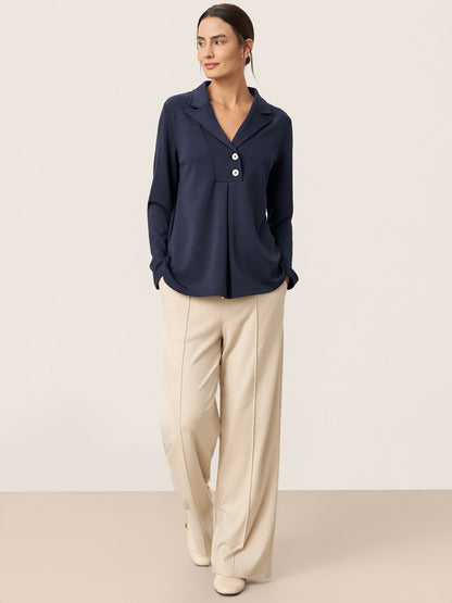 Reese | Women’s Notched Pleat Long Sleeve Top