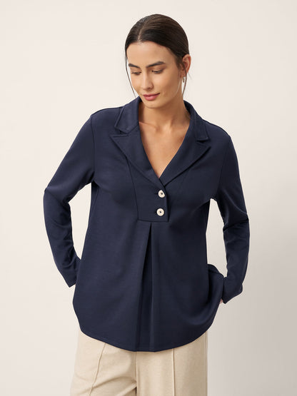 Reese | Women’s Notched Pleat Long Sleeve Top