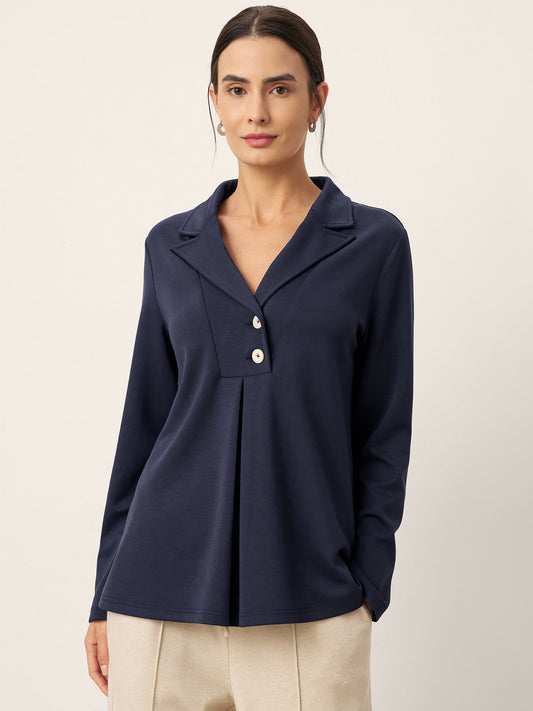 Reese | Women’s Notched Pleat Long Sleeve Top
