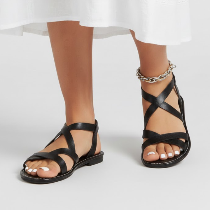 Lyra | Women’s Crisscross Strap Flat Roman Sandals