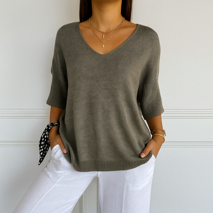 Hadley | Women’s V-Neck Short Sleeve Knit Pullover
