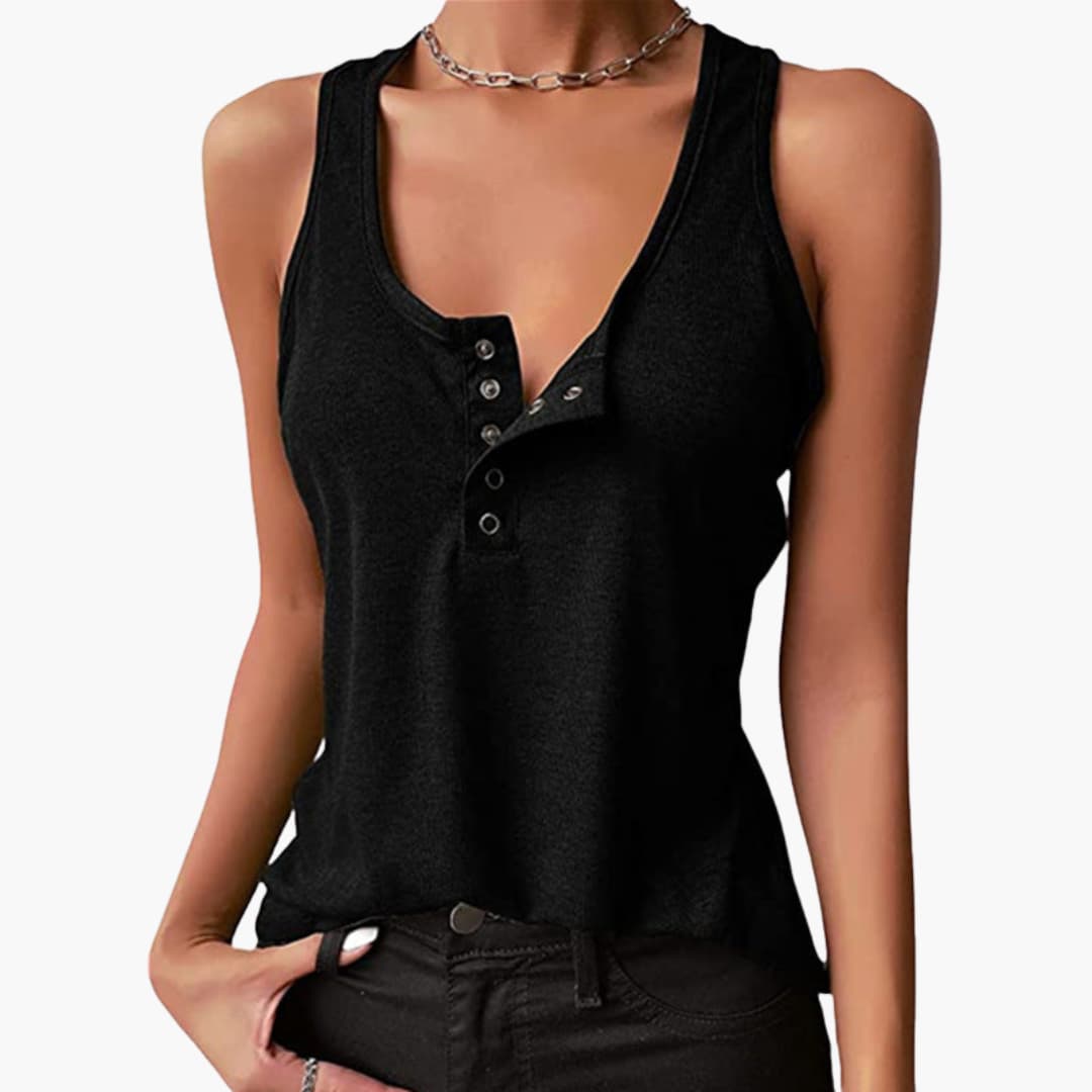 Hadley | Women’s Sleeveless Sports Tank Top with Front Button Closure