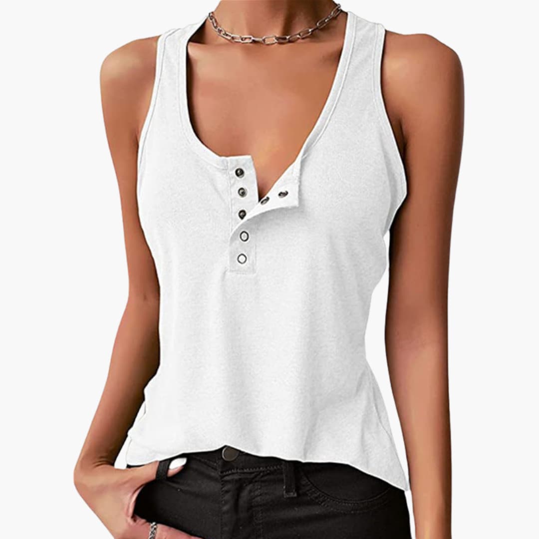 Hadley | Women’s Sleeveless Sports Tank Top with Front Button Closure