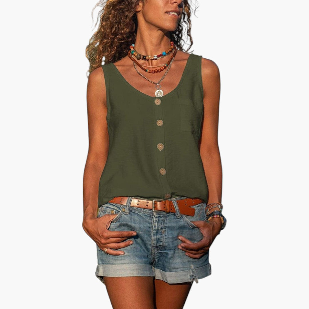Marlowe | Women’s Tank Top with Rounded Neckline and Decorative Buttons