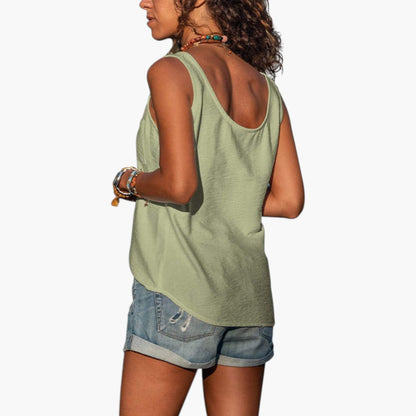 Marlowe | Women’s Tank Top with Rounded Neckline and Decorative Buttons