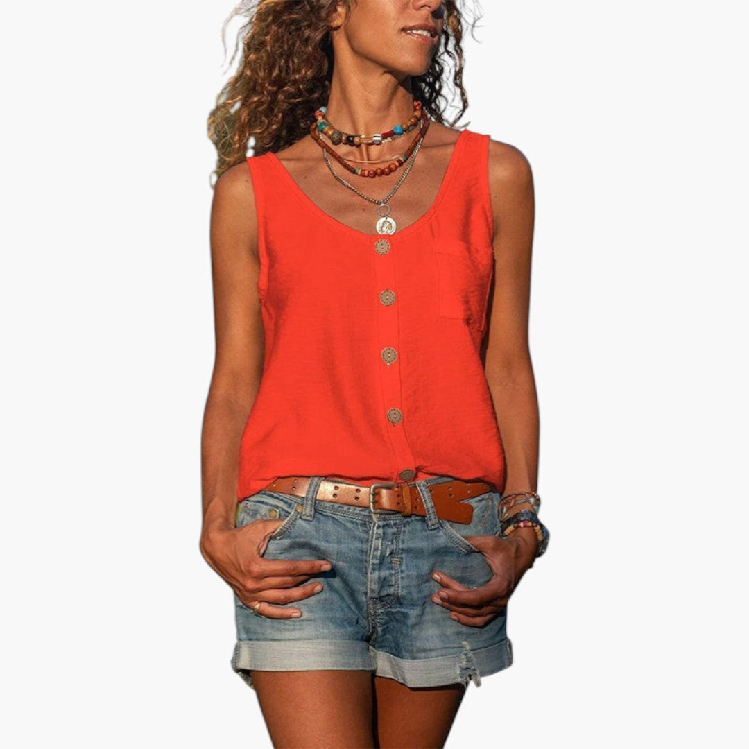 Marlowe | Women’s Tank Top with Rounded Neckline and Decorative Buttons