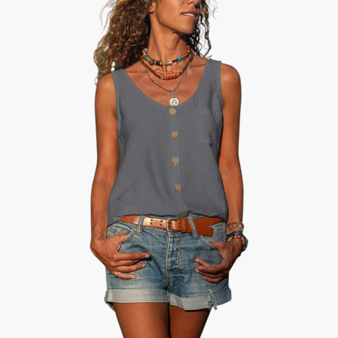 Marlowe | Women’s Tank Top with Rounded Neckline and Decorative Buttons