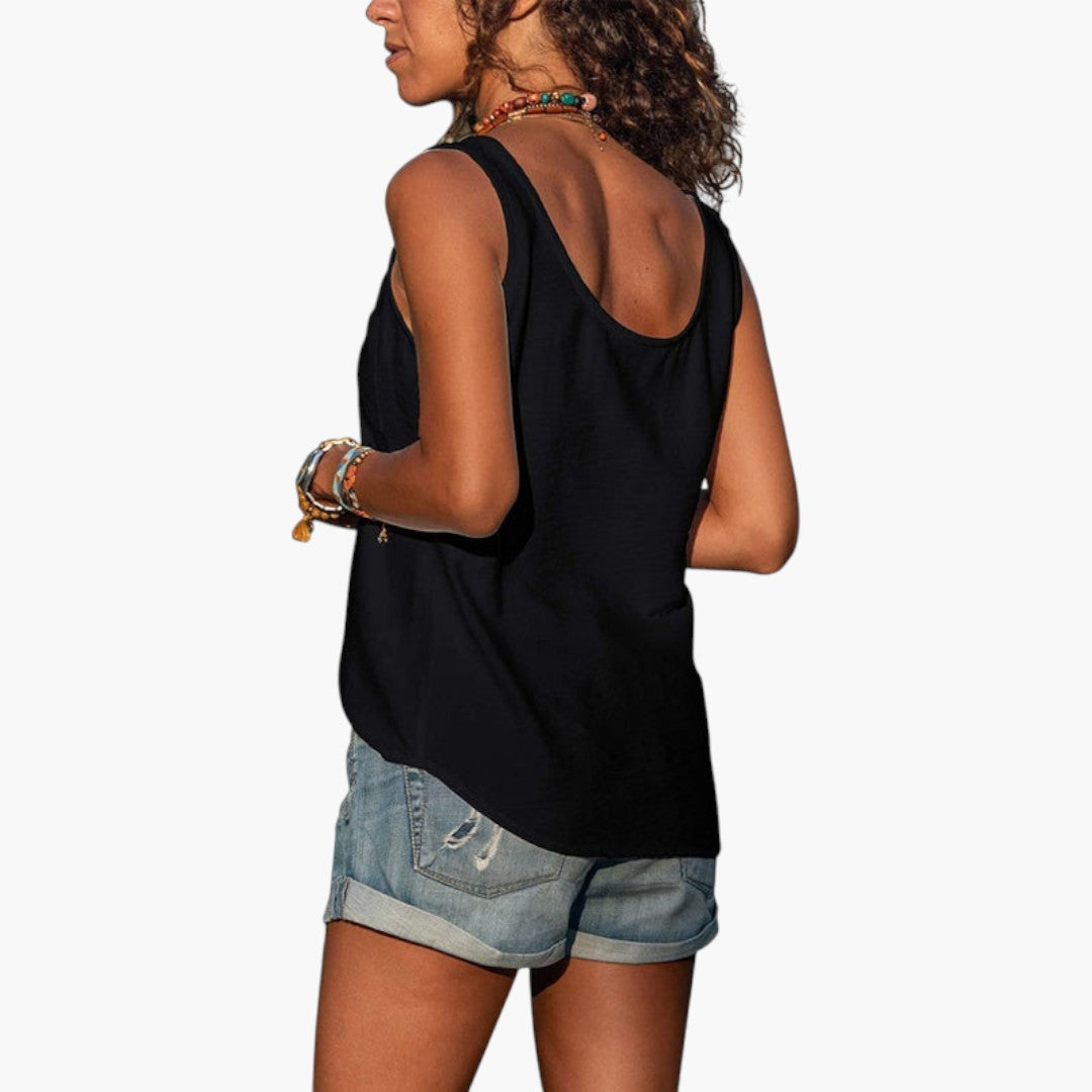Marlowe | Women’s Tank Top with Rounded Neckline and Decorative Buttons