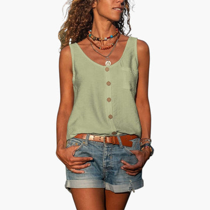 Marlowe | Women’s Tank Top with Rounded Neckline and Decorative Buttons