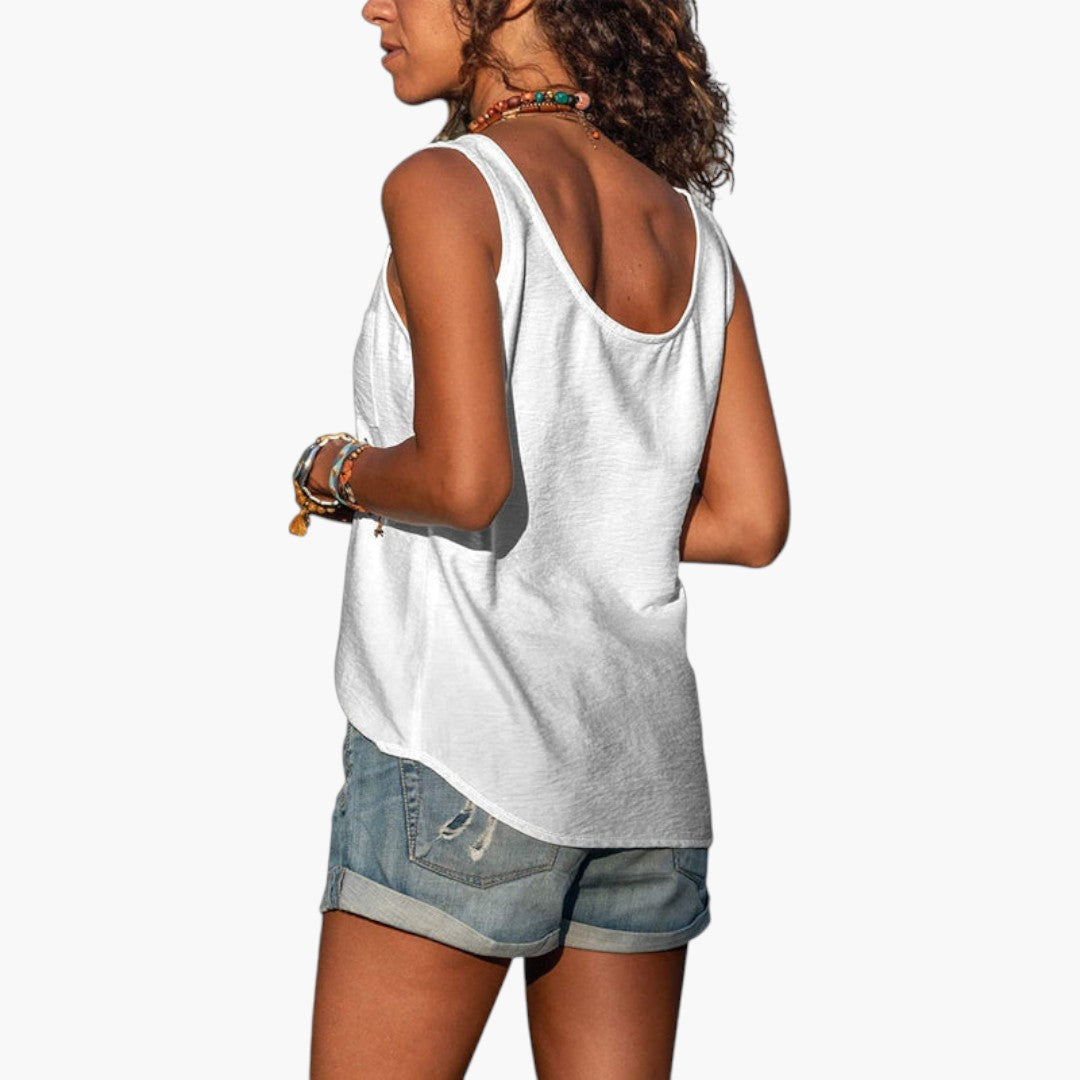 Marlowe | Women’s Tank Top with Rounded Neckline and Decorative Buttons