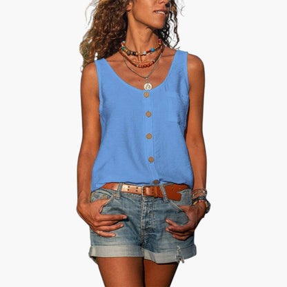 Marlowe | Women’s Tank Top with Rounded Neckline and Decorative Buttons
