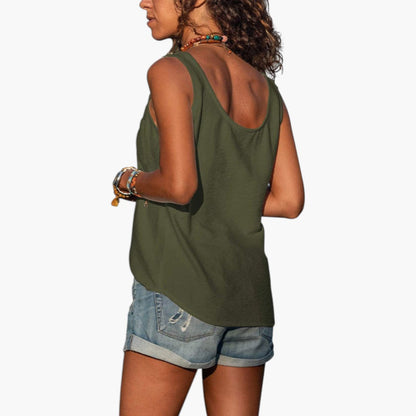 Marlowe | Women’s Tank Top with Rounded Neckline and Decorative Buttons