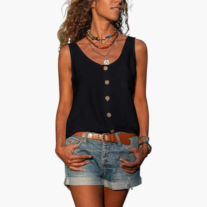 Marlowe | Women’s Tank Top with Rounded Neckline and Decorative Buttons