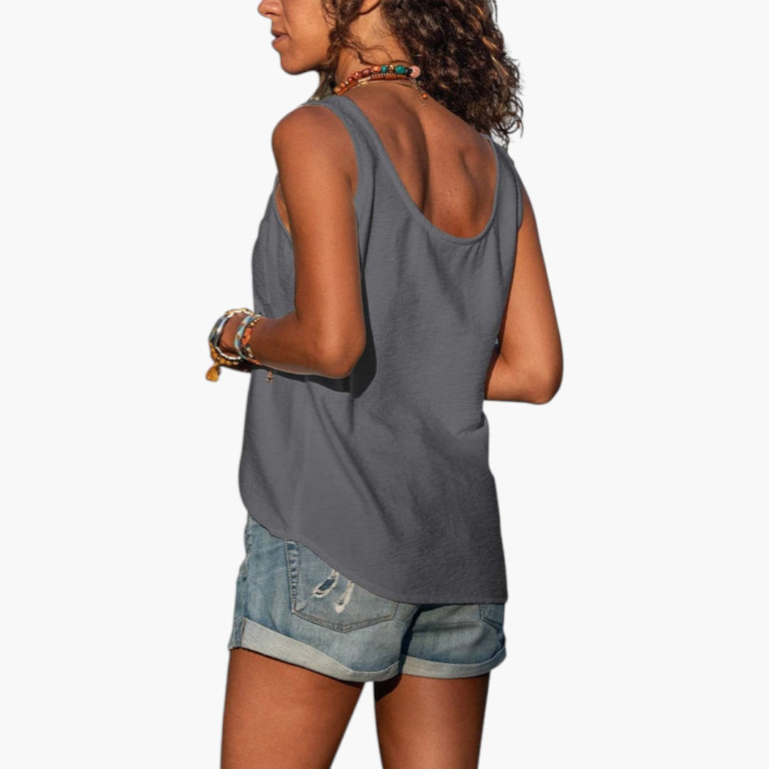 Marlowe | Women’s Tank Top with Rounded Neckline and Decorative Buttons