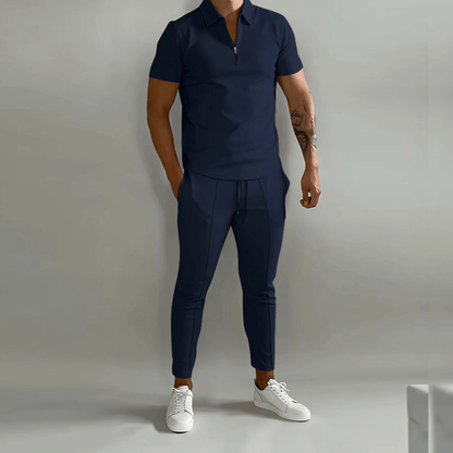 Brian | Men’s Zip Polo Shirt and Tapered Pants 2-Piece Set