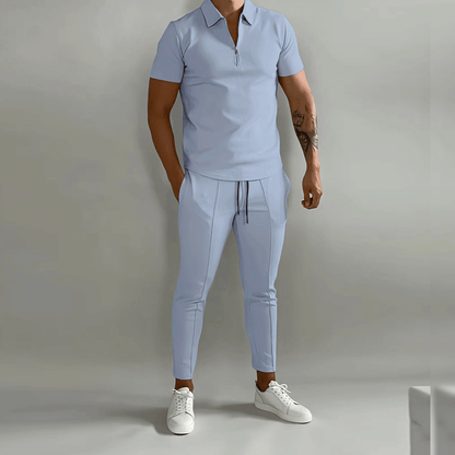 Brian | Men’s Zip Polo Shirt and Tapered Pants 2-Piece Set