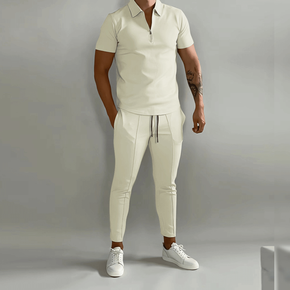Brian | Men’s Zip Polo Shirt and Tapered Pants 2-Piece Set