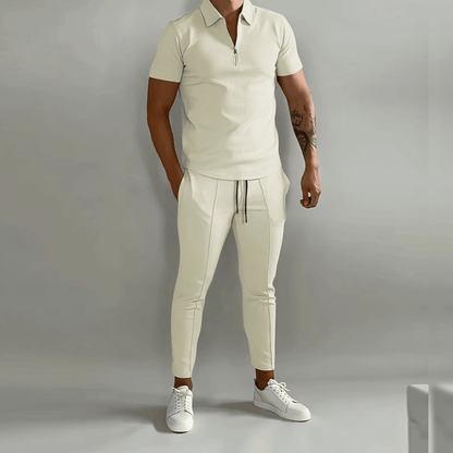 Brian | Men’s Zip Polo Shirt and Tapered Pants 2-Piece Set
