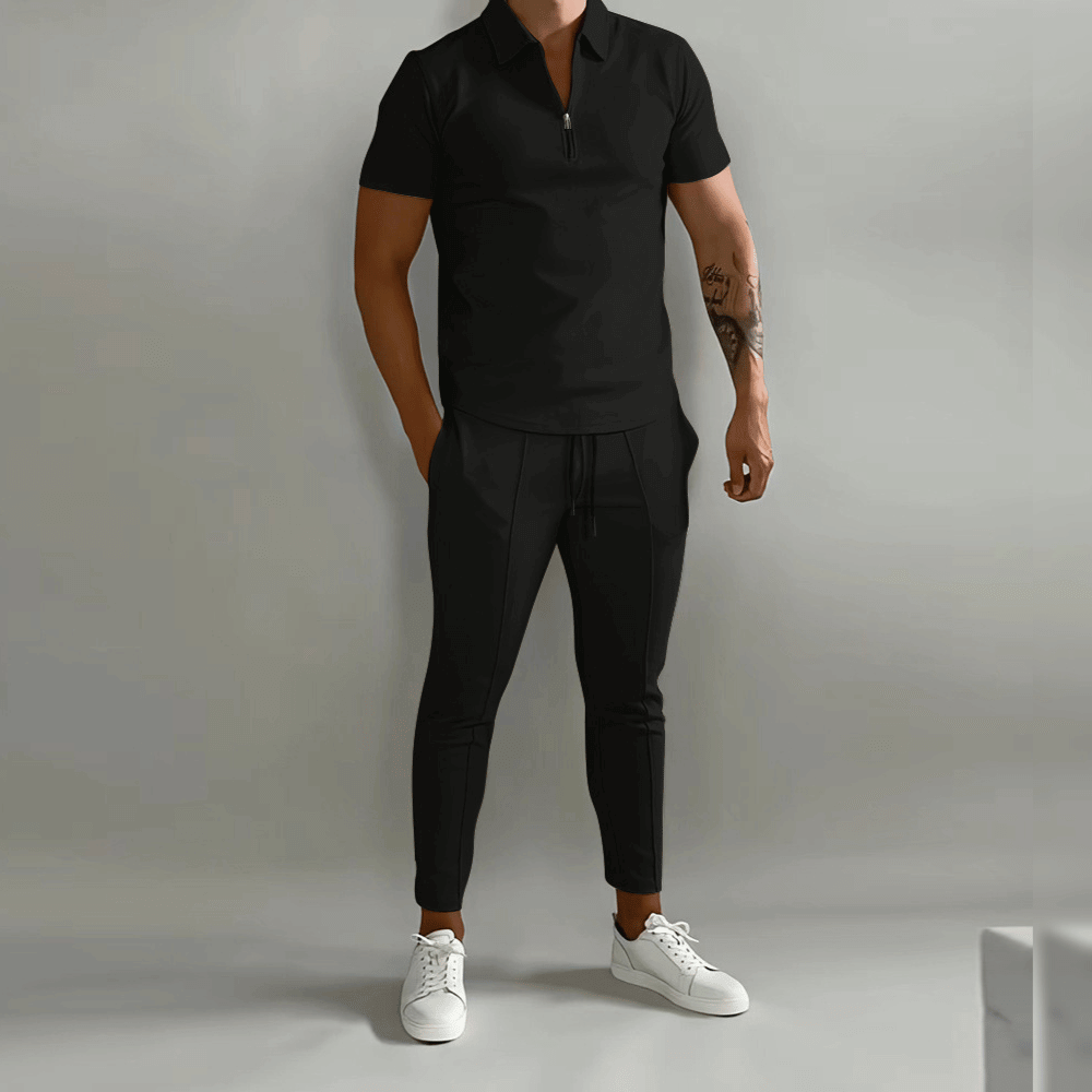 Brian | Men’s Zip Polo Shirt and Tapered Pants 2-Piece Set