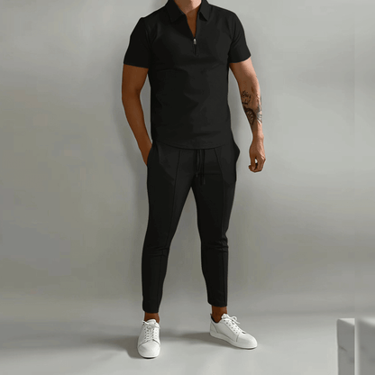 Brian | Men’s Zip Polo Shirt and Tapered Pants 2-Piece Set
