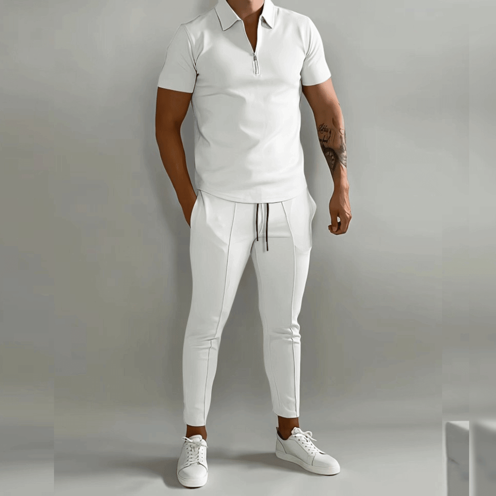 Brian | Men’s Zip Polo Shirt and Tapered Pants 2-Piece Set