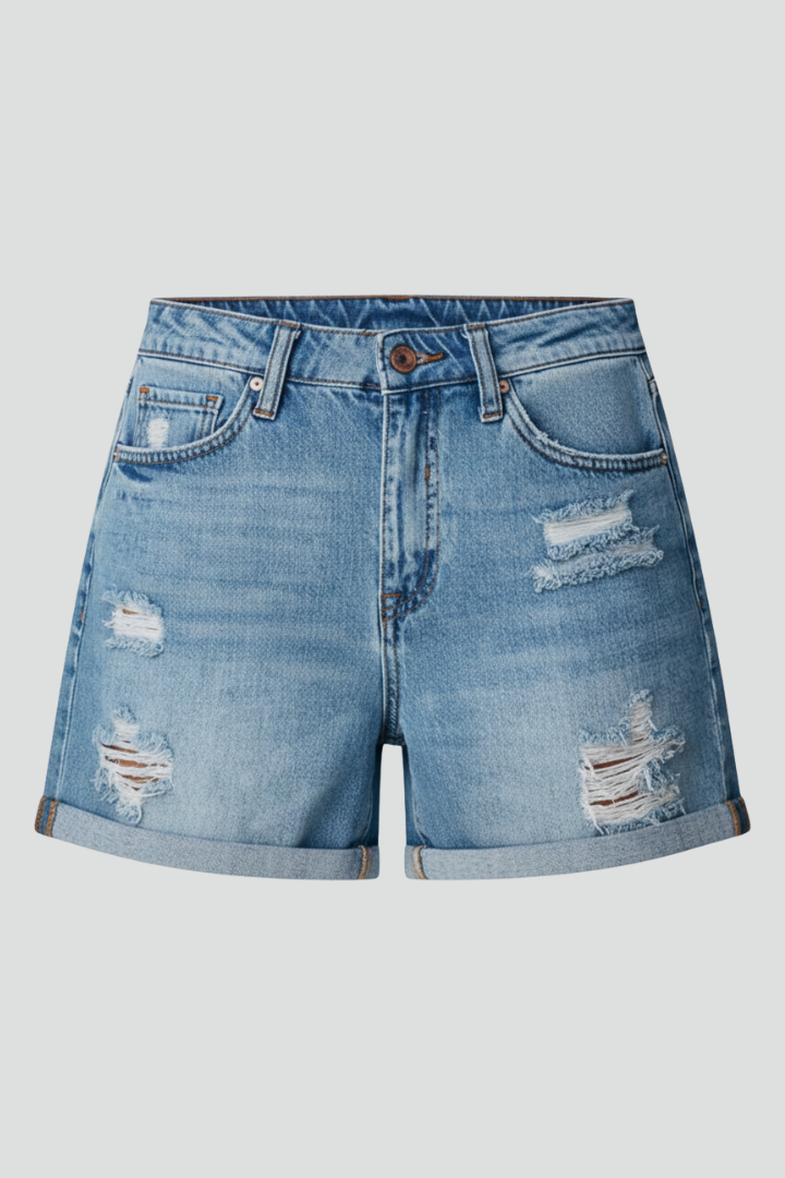 Hensley | Women’s Distressed Frayed Hem Denim Shorts