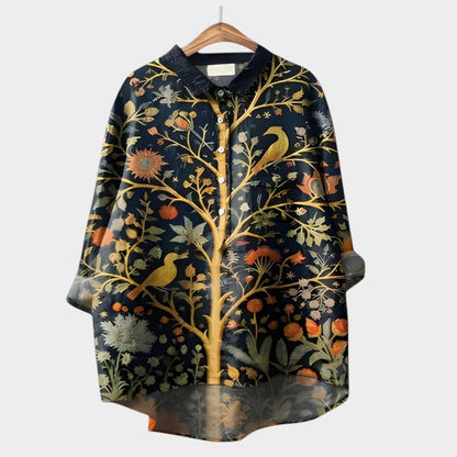 Aurelia | Women’s Artistic Crane Print Button Up Blouse