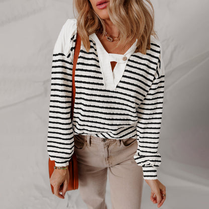 Elowyn | Women’s Striped V-Neck Knit Sweater