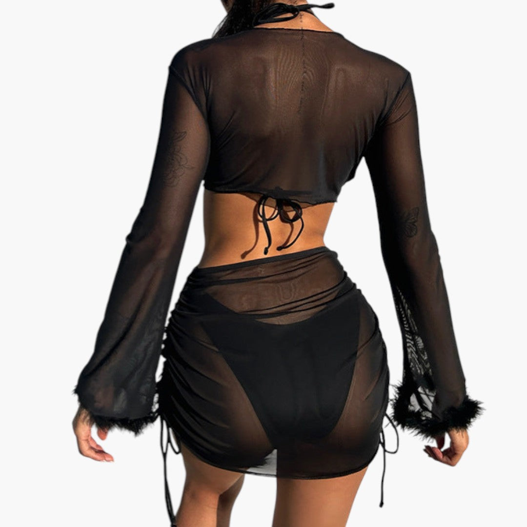 Violetta | Women’s Bikini Set with Long Sleeve Sheer Cover-Up