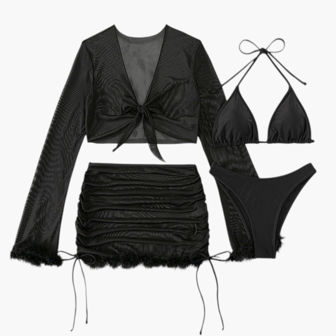 Violetta | Women’s Bikini Set with Long Sleeve Sheer Cover-Up