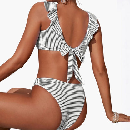 Tallulah | Women’s Two-Piece Swimsuit Set with Striped Ruffled Top