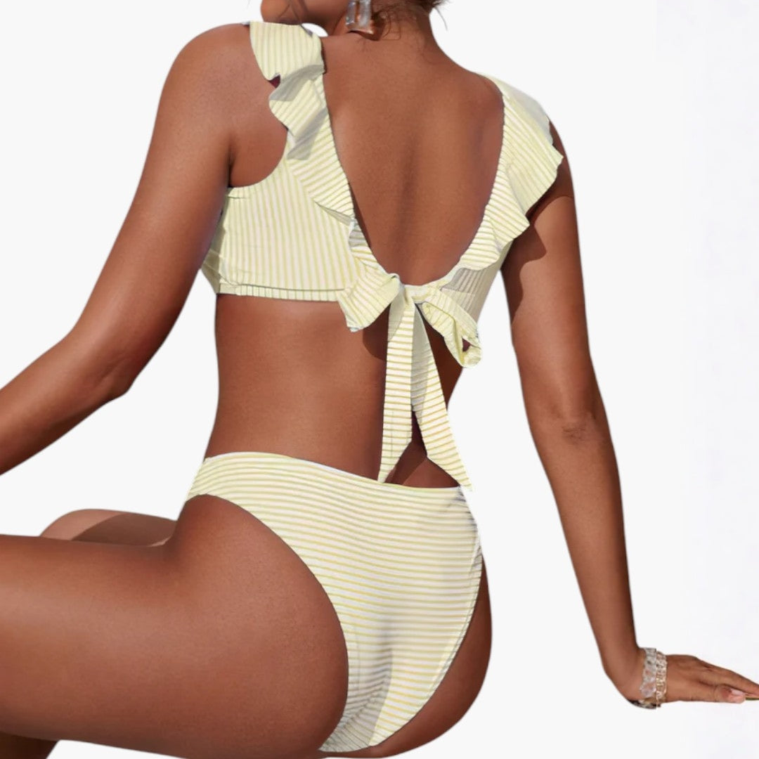 Tallulah | Women’s Two-Piece Swimsuit Set with Striped Ruffled Top
