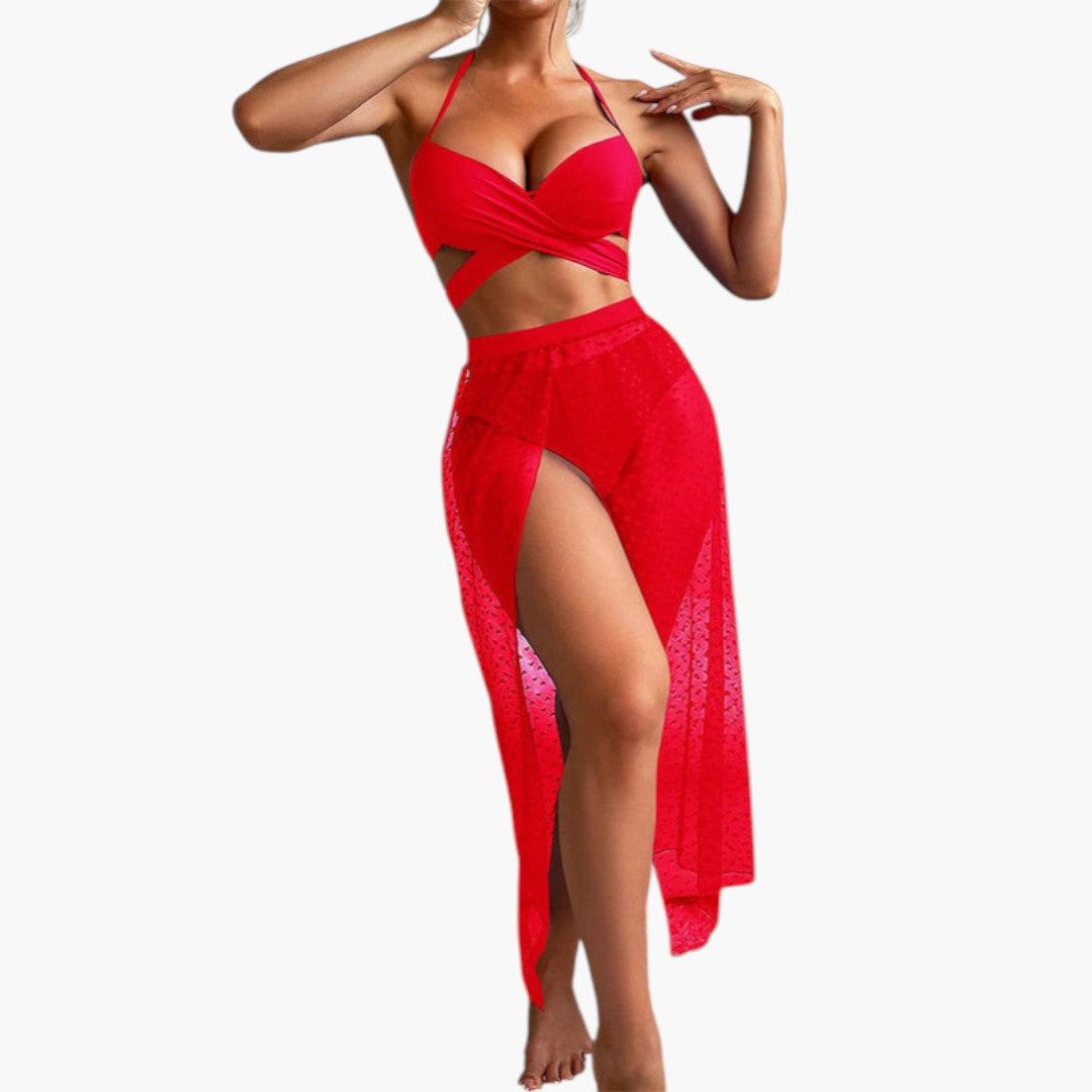 Maribelle | Women’s Three-Piece Swimsuit Set with Mesh Skirt