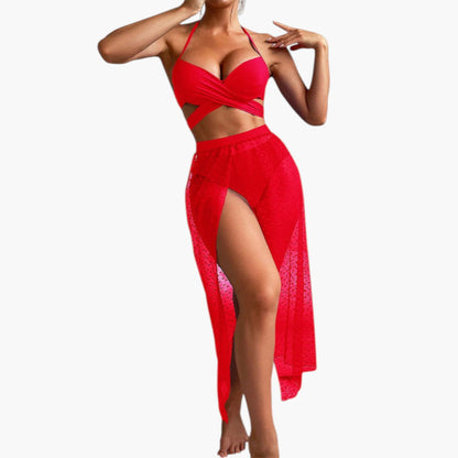 Maribelle | Women’s Three-Piece Swimsuit Set with Mesh Skirt