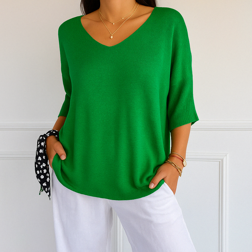 Hadley | Women’s V-Neck Short Sleeve Knit Pullover