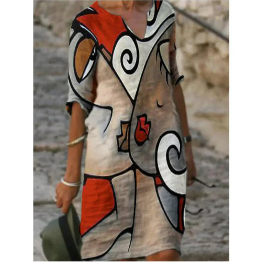 Sienna | Women’s Floral V-Neck Midi Dress with Artistic Print