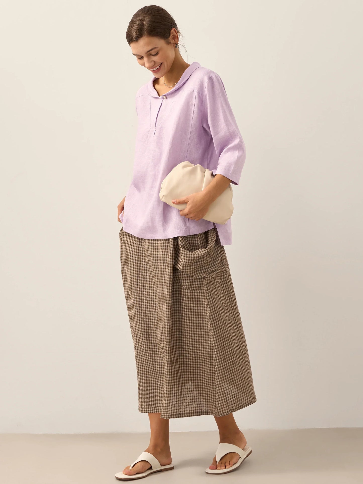 Roxanne | Women’s Linen Shawl V-Neck Half Sleeve Top