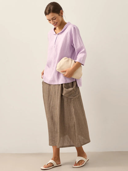 Roxanne | Women’s Linen Shawl V-Neck Half Sleeve Top