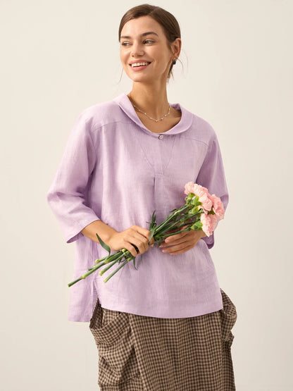 Roxanne | Women’s Linen Shawl V-Neck Half Sleeve Top
